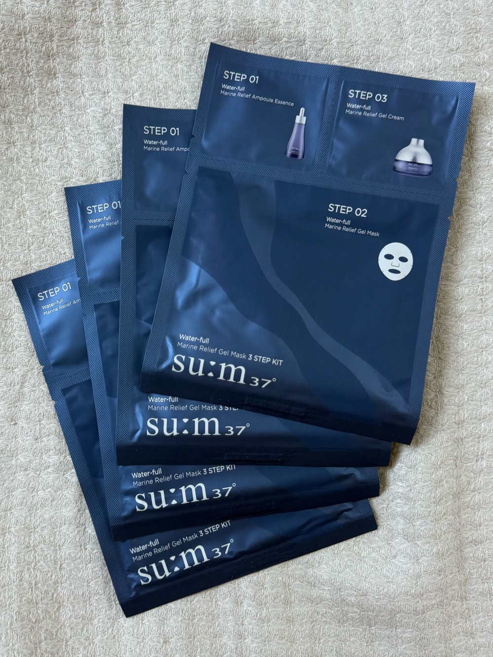 SU:M37 WATER-FULL MARINE RELIEF GEL MASK 4-Pack — A 3-step mask NEW